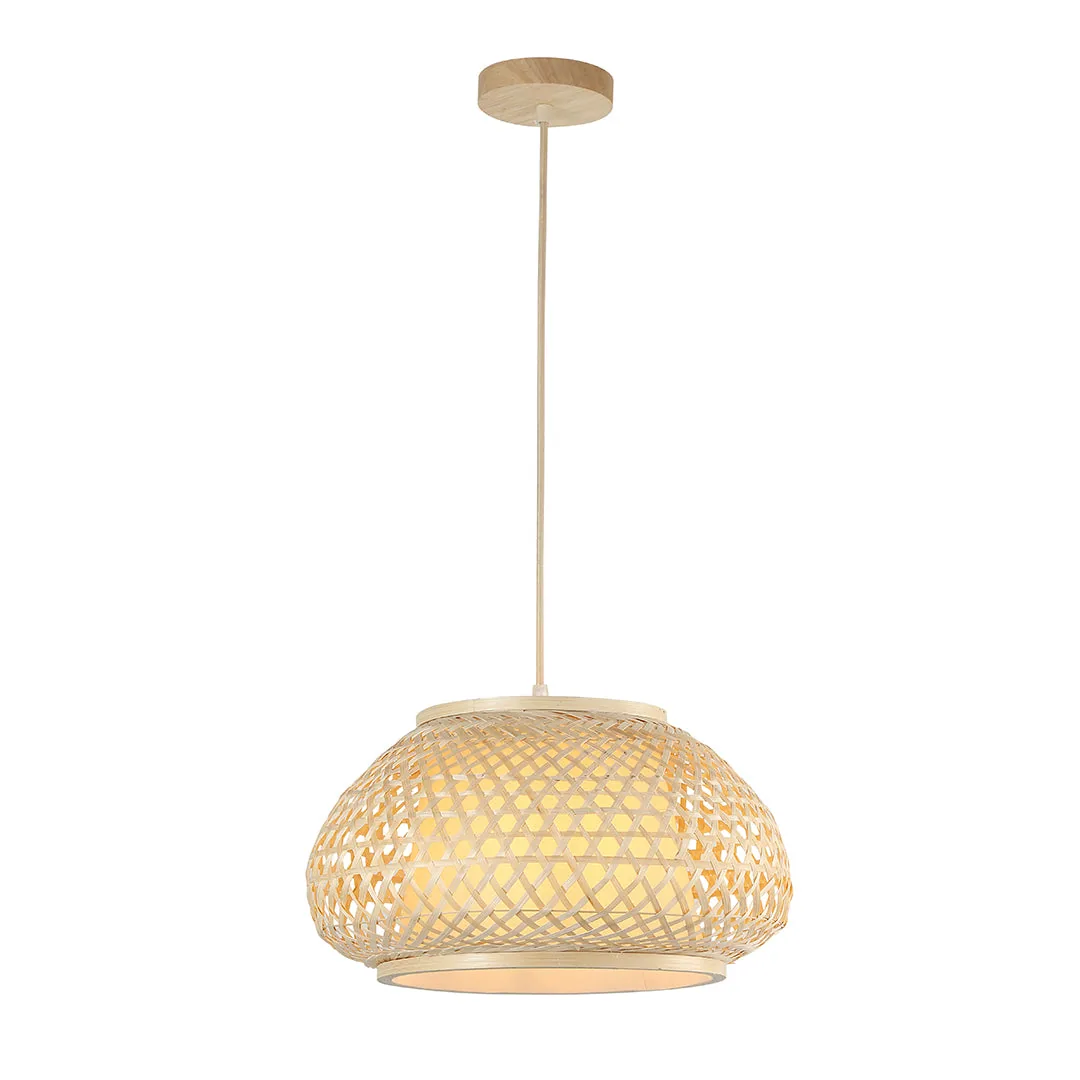 Wide Bamboo Pendant Lamp – Natural Wood Style, E27 Holder