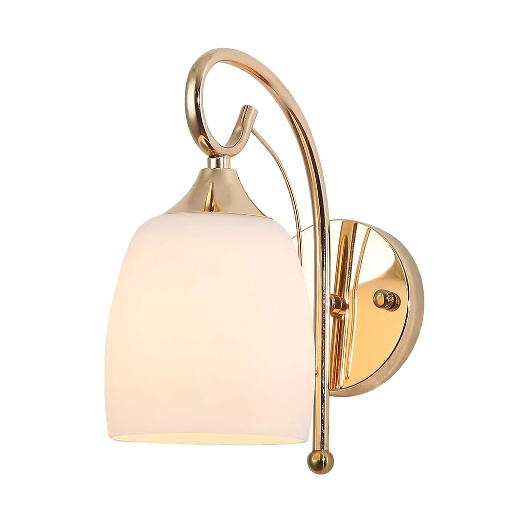 Artistic Curved Brass Wall Light with Frosted Glass