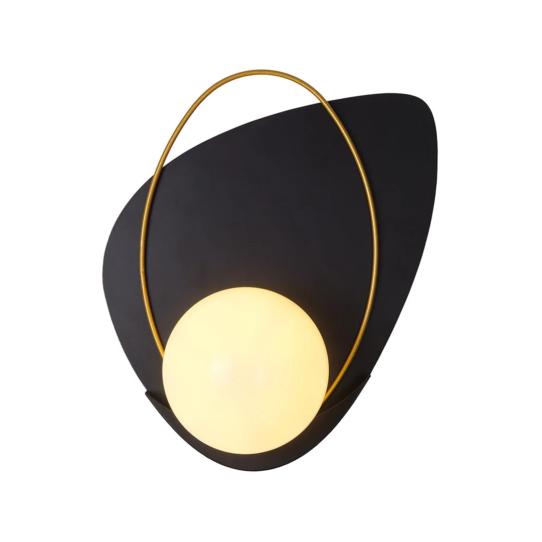 Black & Gold Accent Wall Fixture with White Glass Shade