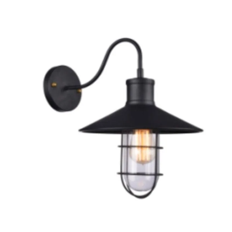 Black Vintage Wall Light with Black Wire Cage