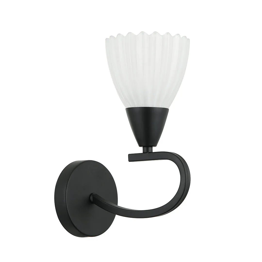 Black Wall Lamp with Frosted Shade and Curved Arm Design