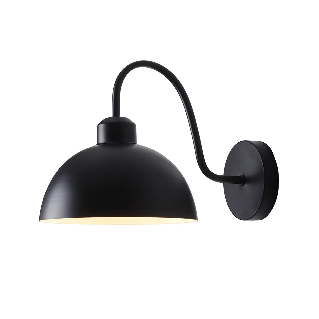 Curved Black Wall Light with Dome Shade