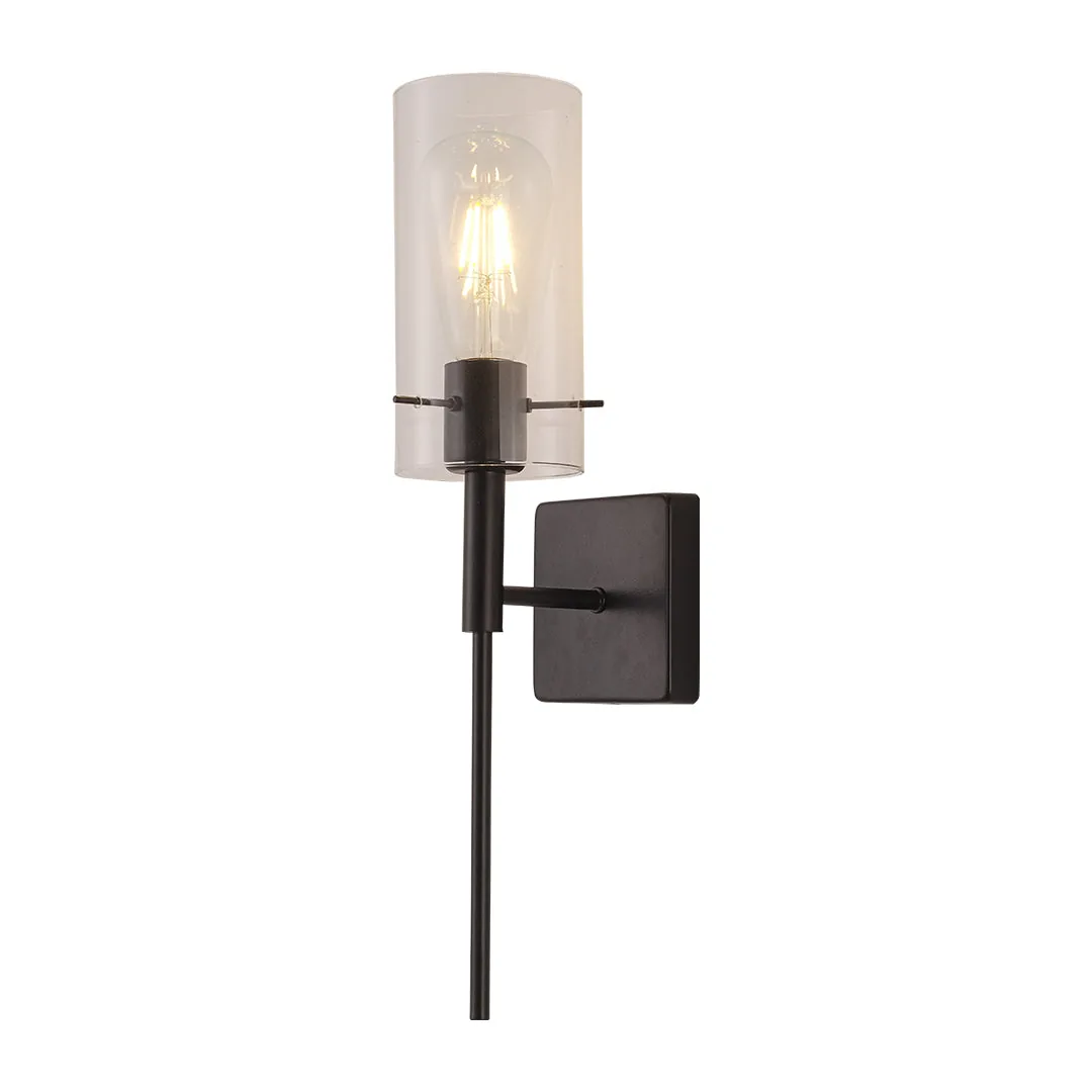 Decorative Wall Light – Black Frame with Clear Glass Cylinder Shade