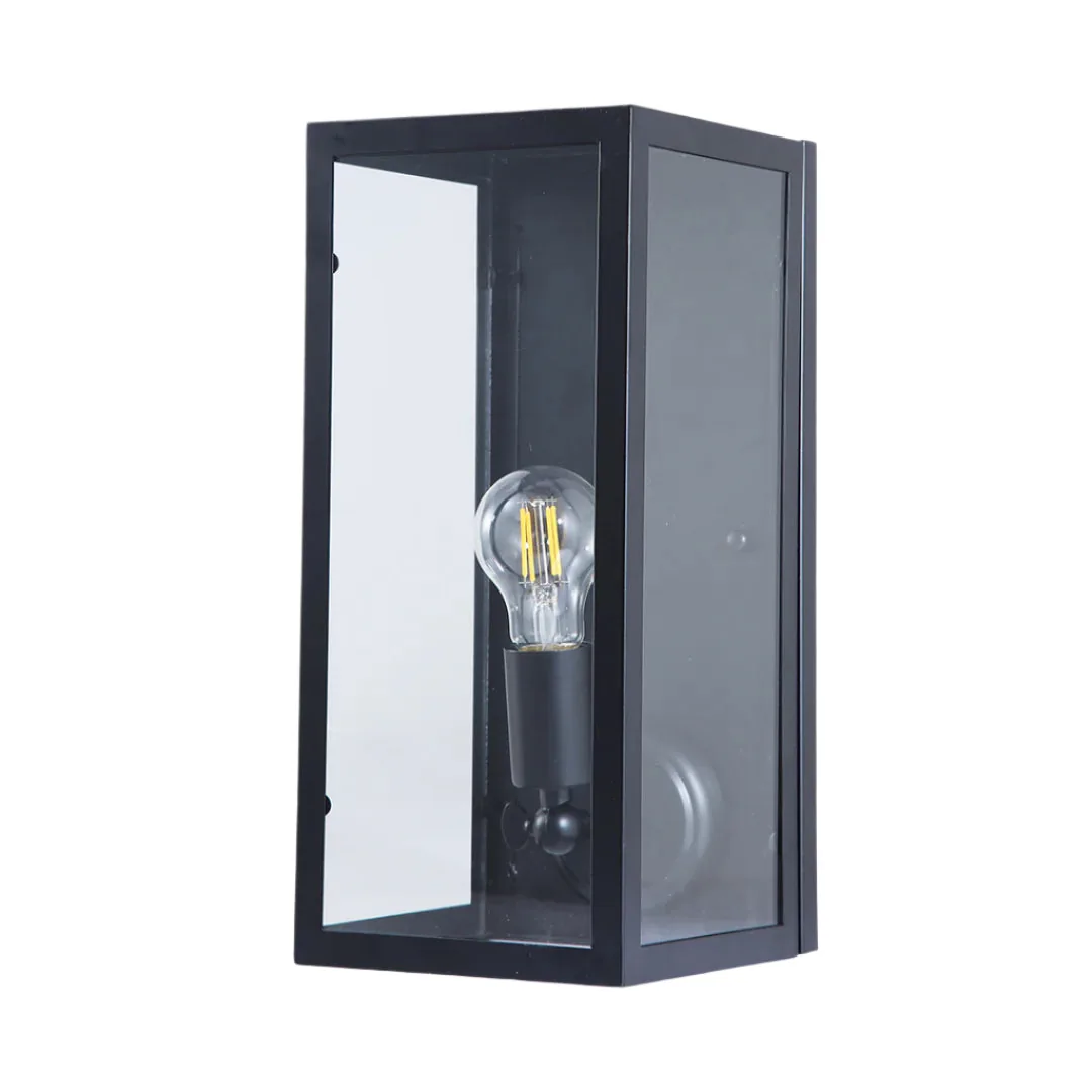 Classic Black Outdoor Wall Light – Glass Panel Design