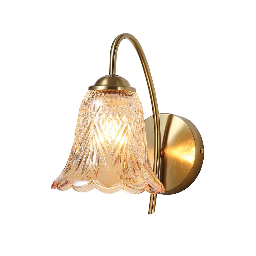 Classic Curved Arm Wall Light with Amber Glass