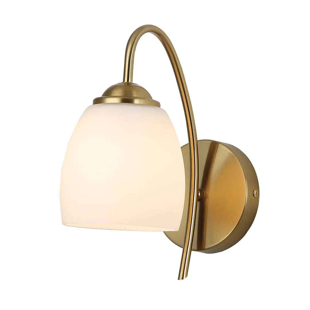 Classic Matte White Glass Wall Light with Brass Arm