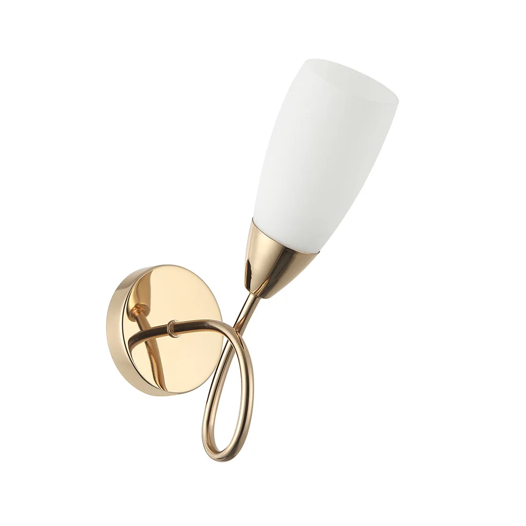 Elegant Golden Wall Lamp with Curved Arm and Frosted Shade