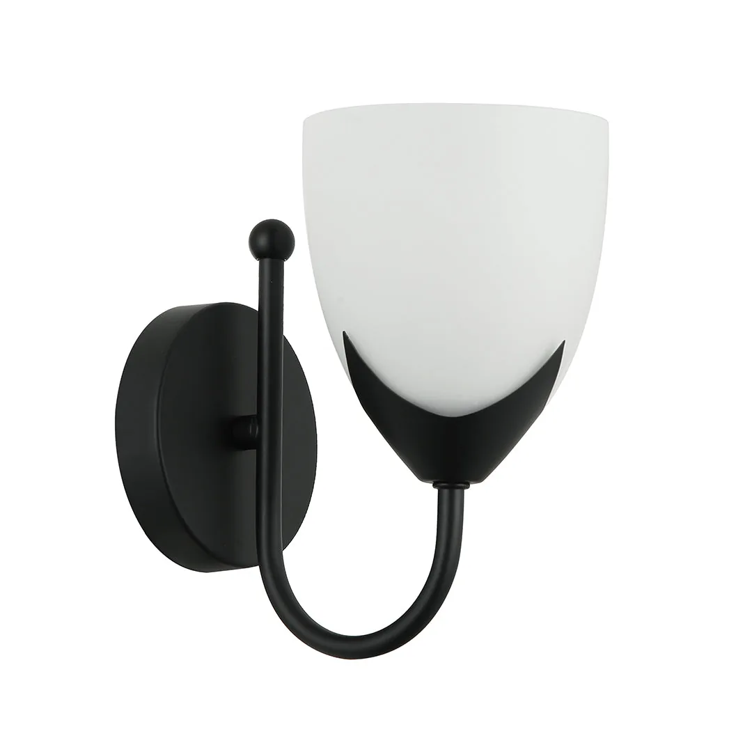 Elegant Wall Lamp with Frosted Glass Shade and Black Curved Holder