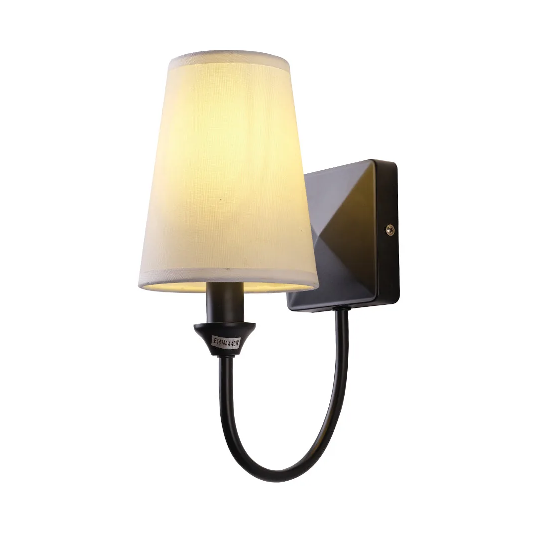 Fabric Shade Wall Lamp with Black Curved Arm