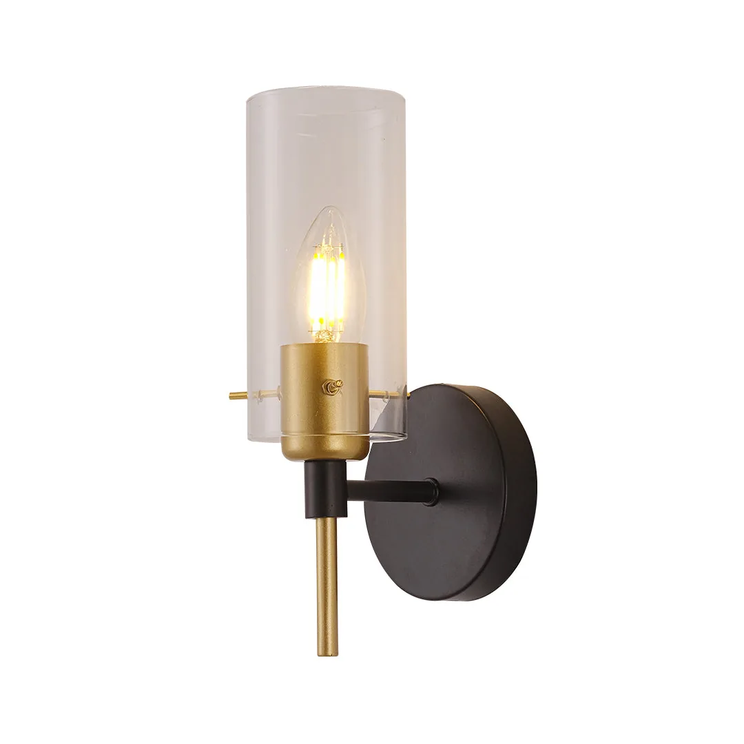 Golden Accent Fixture with Clear Glass & Black Base