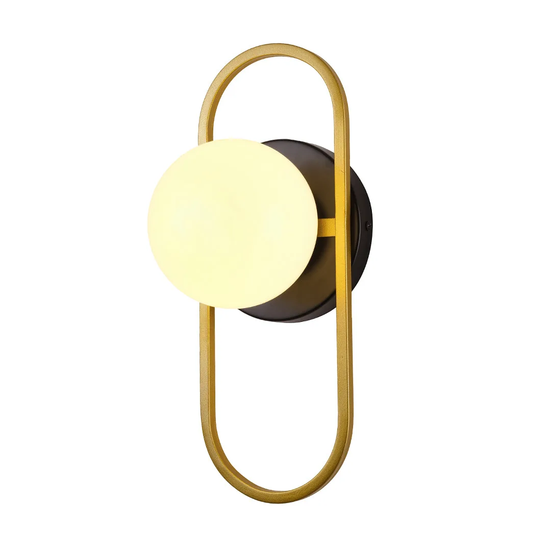 Golden Loop Wall Light with White Globe