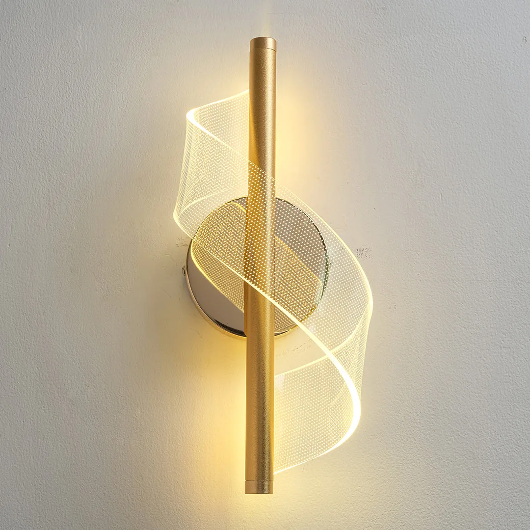 Golden Swirl Accent Wall Light with Clear Acrylic Shade