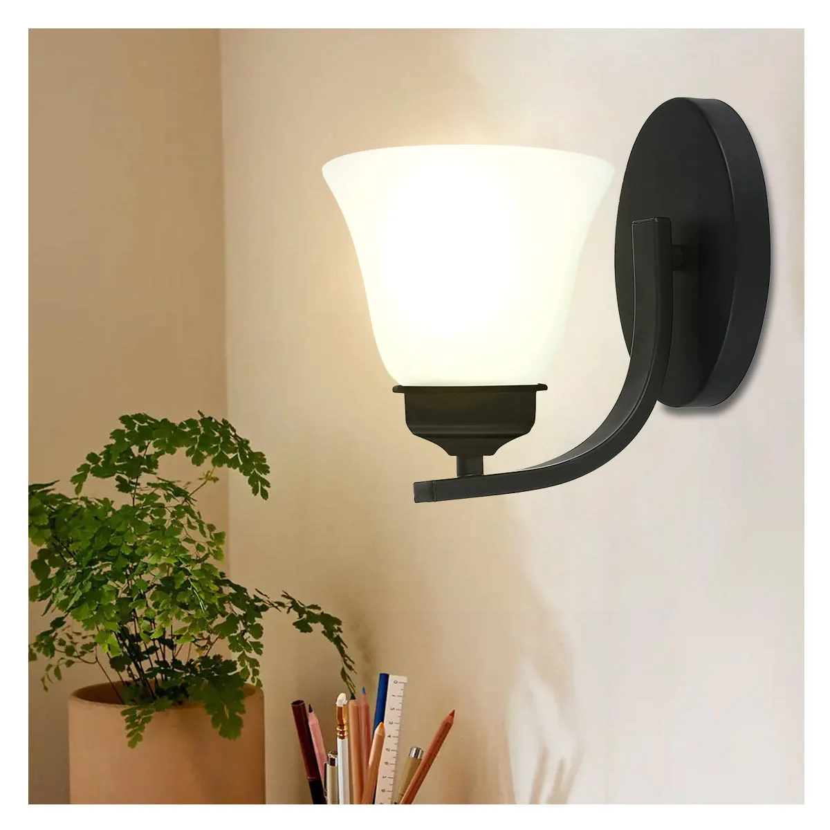 Indoor Elegant Matte Black Wall Light Sconce with Frosted Glass Shade