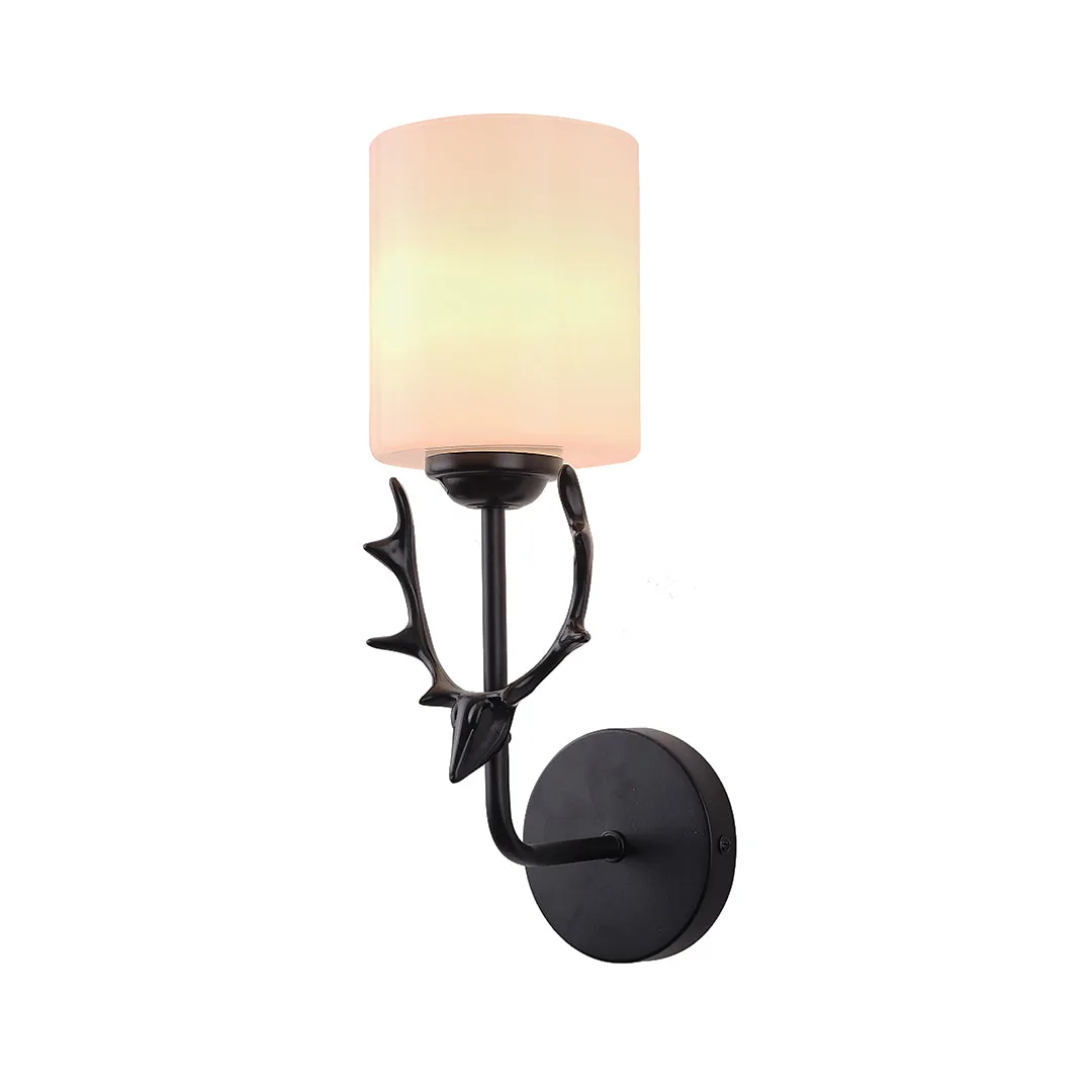 Minimal Black Wall Fixture with Vertical White Glass Shade