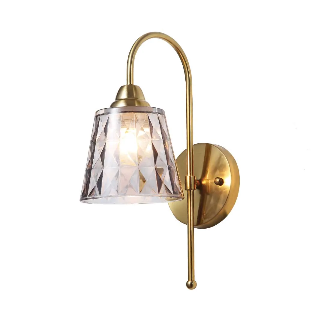 Modern Diamond-Cut Glass Wall Light with Brass Finish