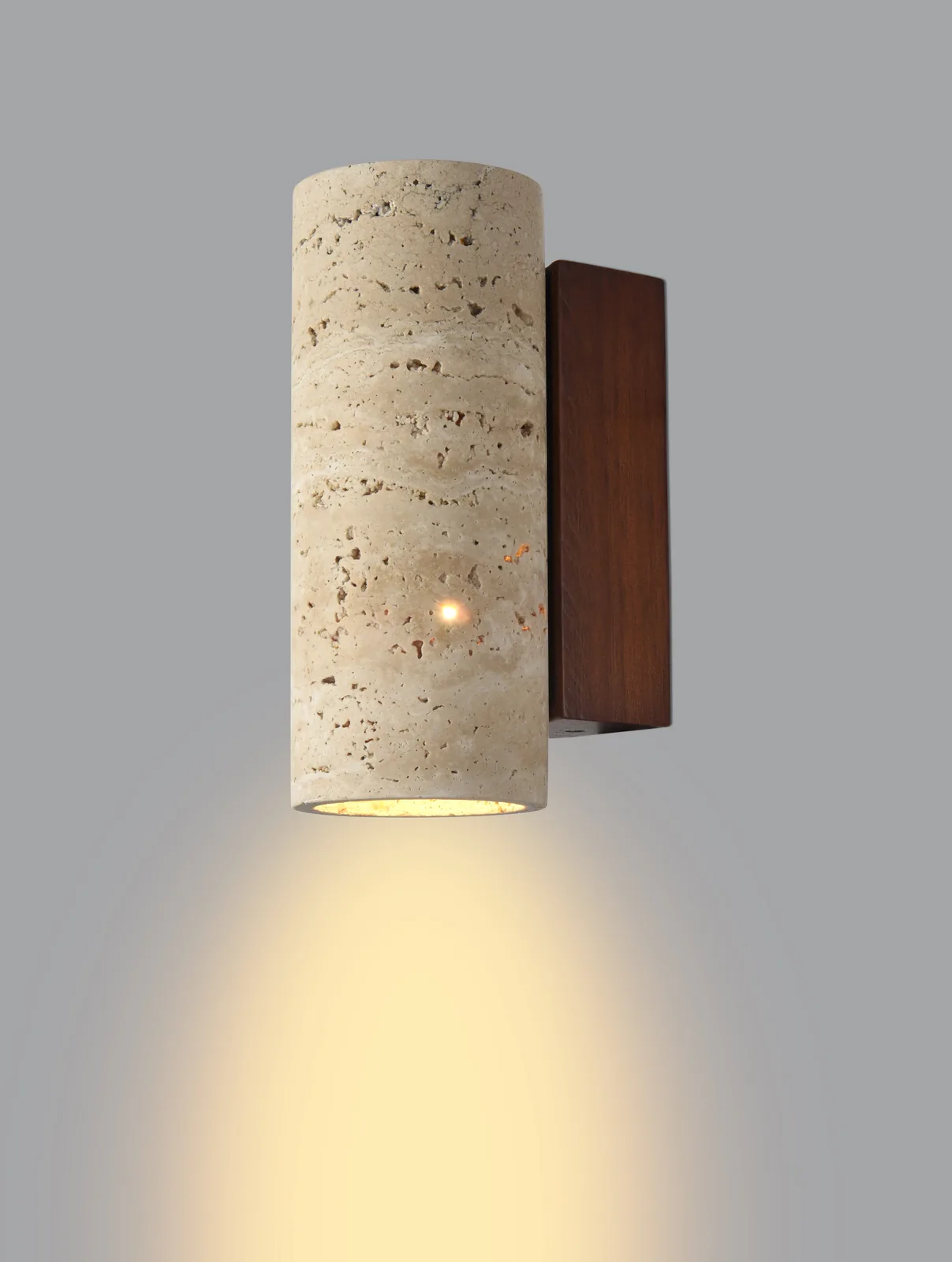 Natural Rustic Wood & Travertine Wall Lamp