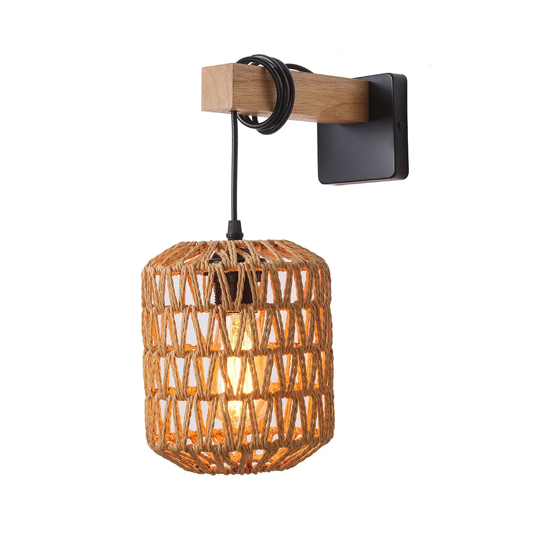 Rustic Black and Wood Wall Lamp