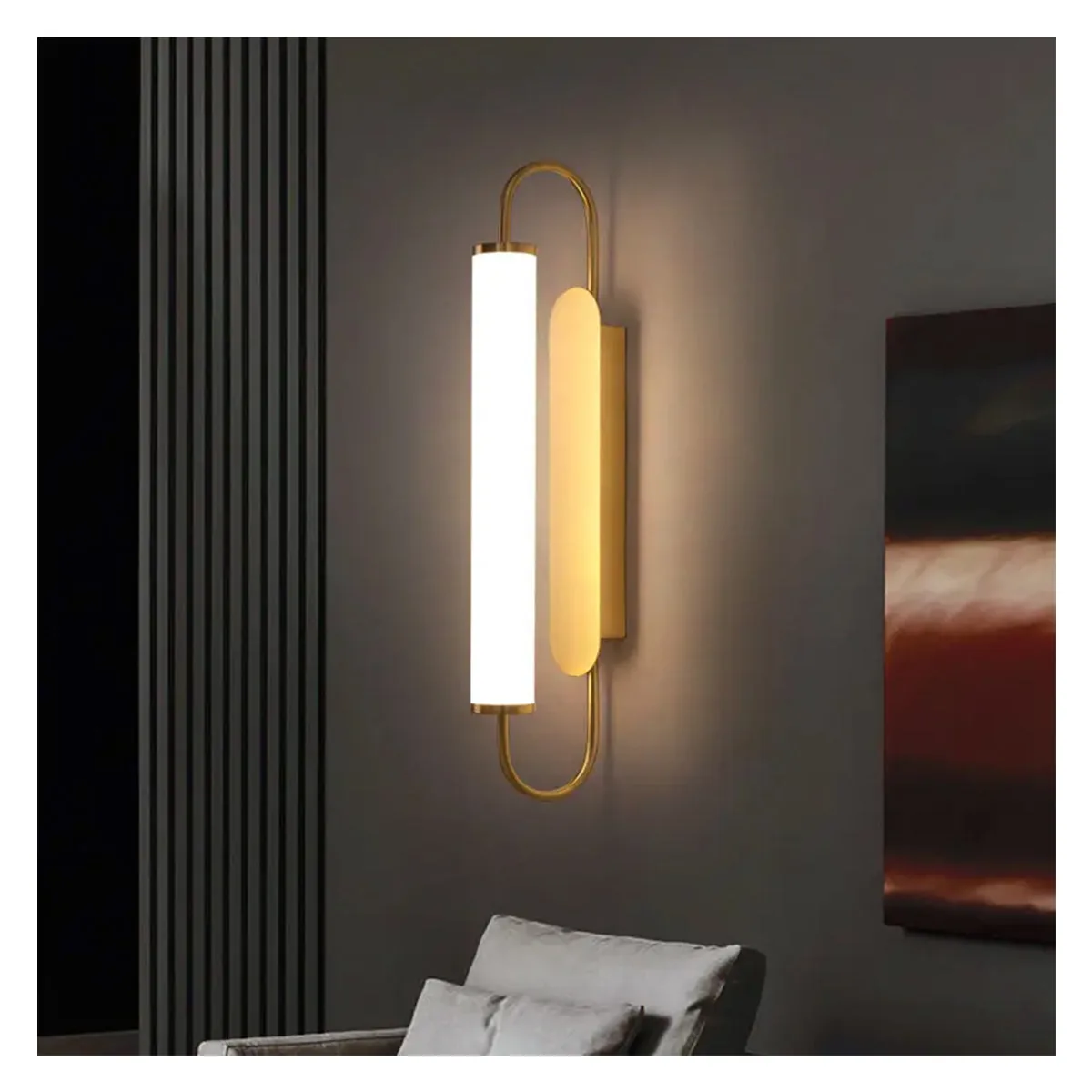 Sleek Brass and Opal Glass Wall Light
