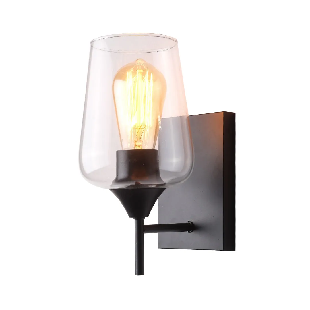 Straight Black Wall Light with Cylinder Glass Shade