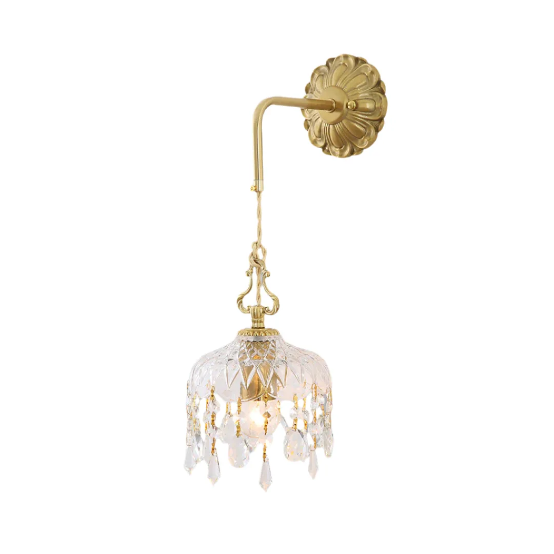 Vintage Crystal Wall Light with Brass Arm