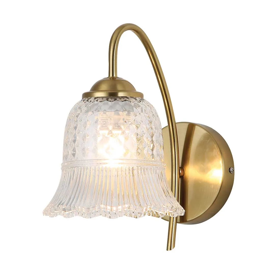 Vintage Glass Wall Light with Brass Arm