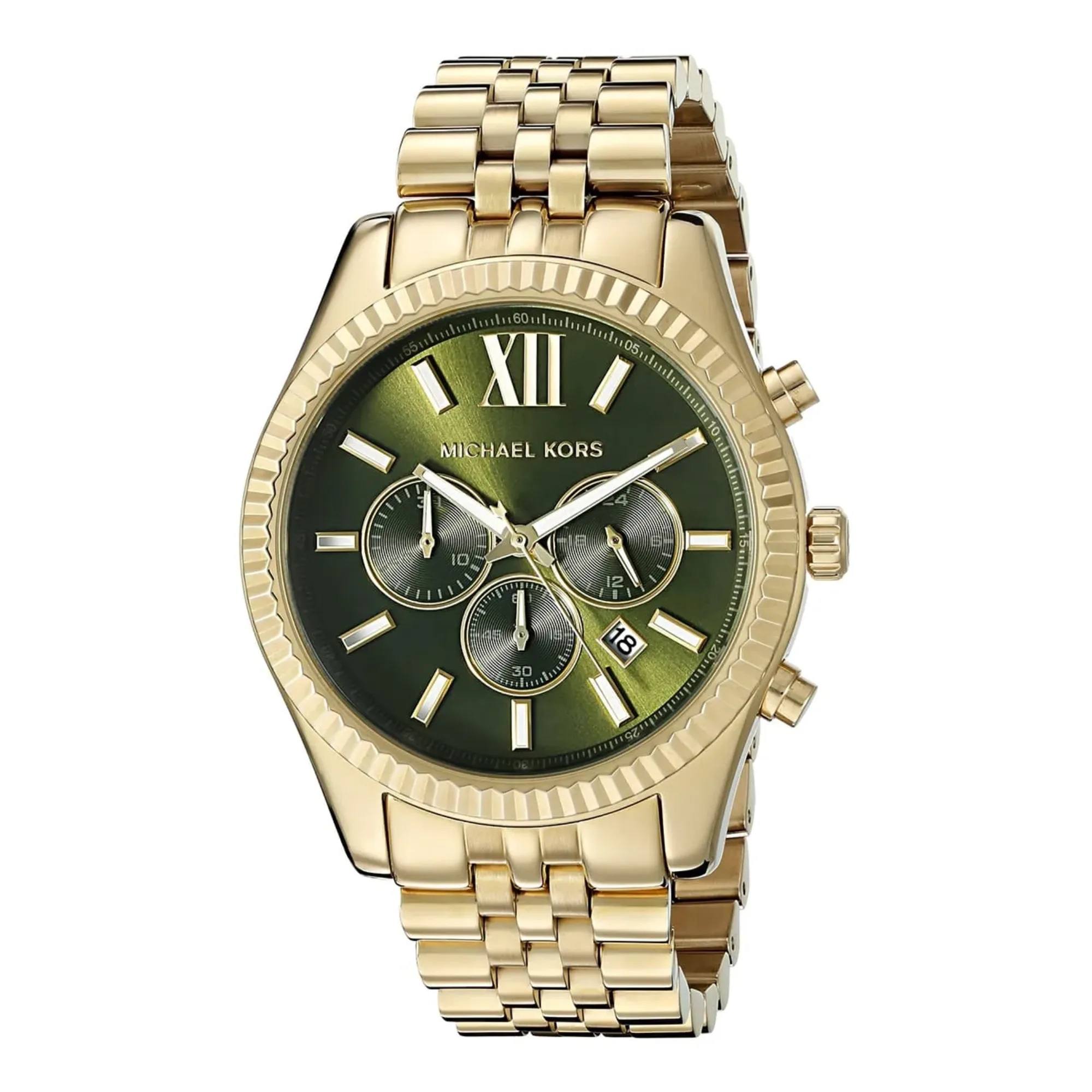Michael Kors Lexington Men's Gold-Tone Chronograph Watch 44mm Green Dial MK8446