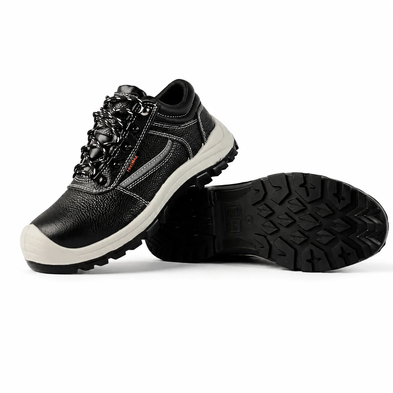 Feetmax Genuine Leather Steel Toe Safety Shoe with Steel Midsole & PU Double-Density Sole – Black