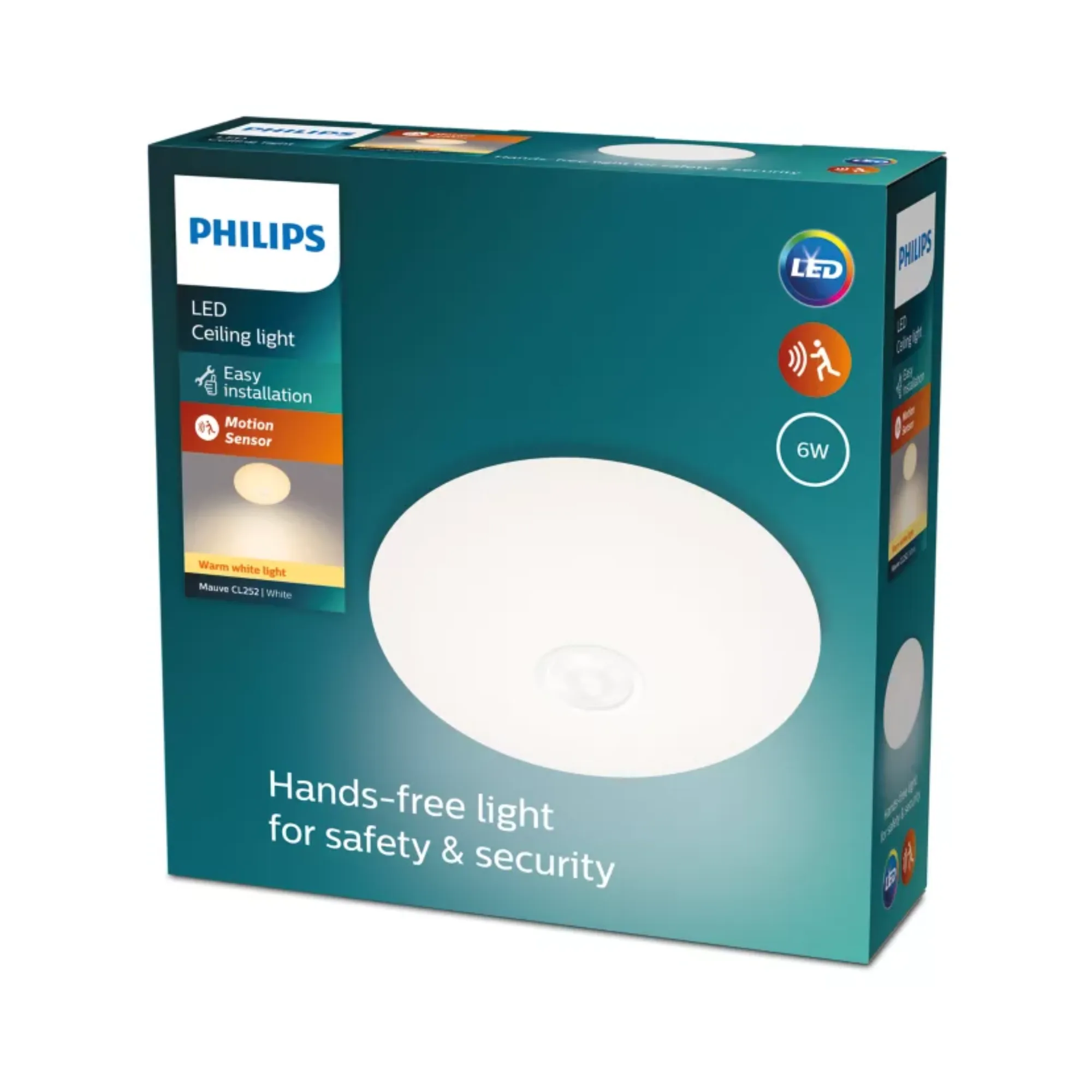 Philips Mauve LED Ceiling Light 6W Warm White Motion Sensor D250