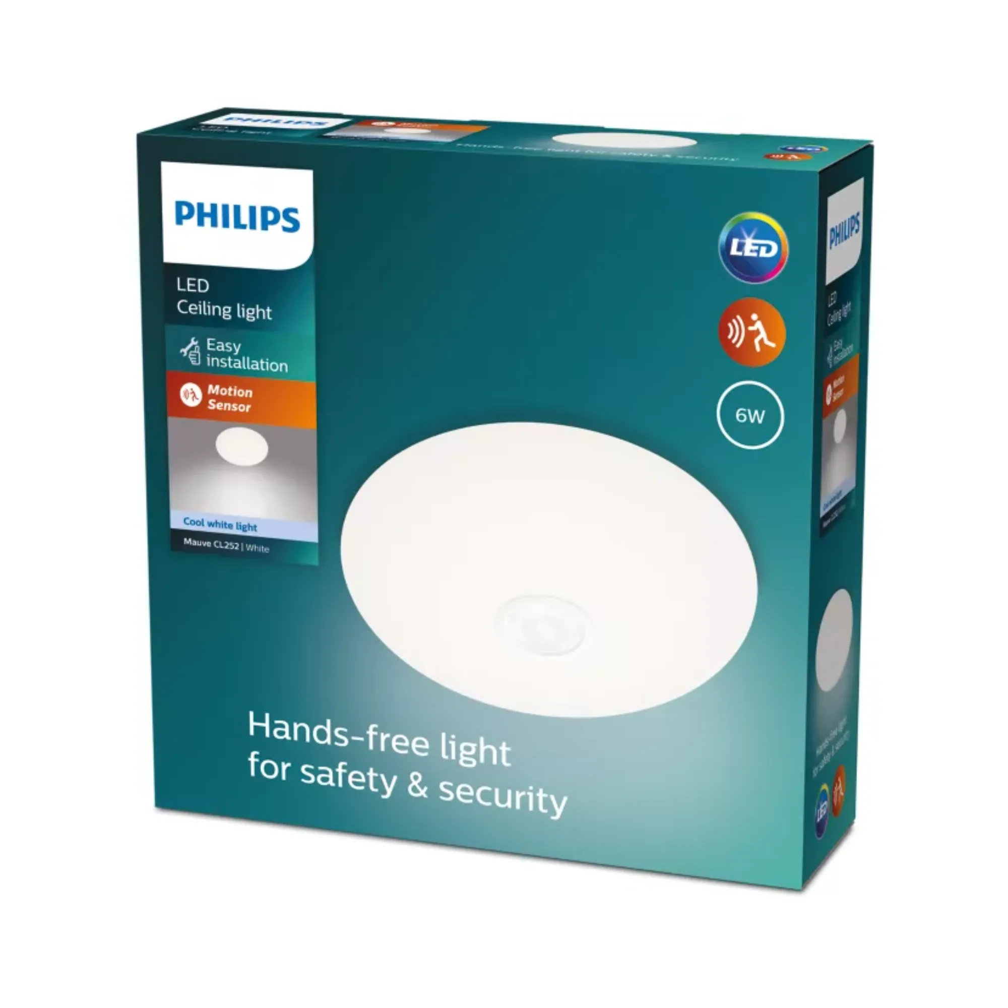 Philips Mauve LED Ceiling Light 6W Cool White Motion Sensor D250