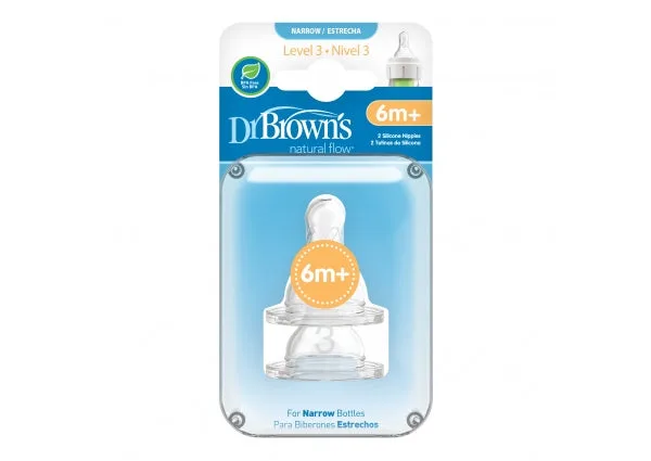 Dr. Brown’s Level 3 Medium Flow Baby Bottle Nipple – Anti-Colic Silicone Teat for Narrow Bottles, 6+ Months-332