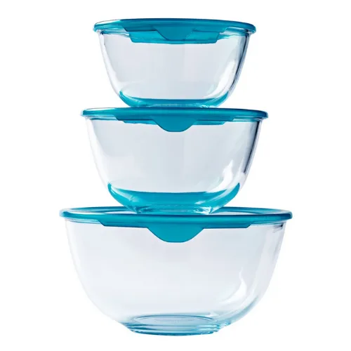 Pyrex Prep and Store Glass Bowl High resistance with lid - Set of 3