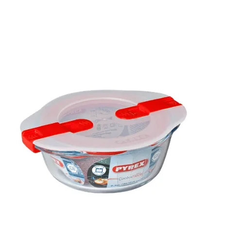 Pyrex Cook and Heat Round glass food container with patented microwave safe lid - 2.3 L