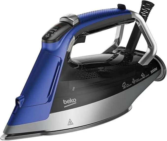 Beko SuperGlide SPA9130B Steam Iron 3000W Ceramic Soleplate SteamSense Blue