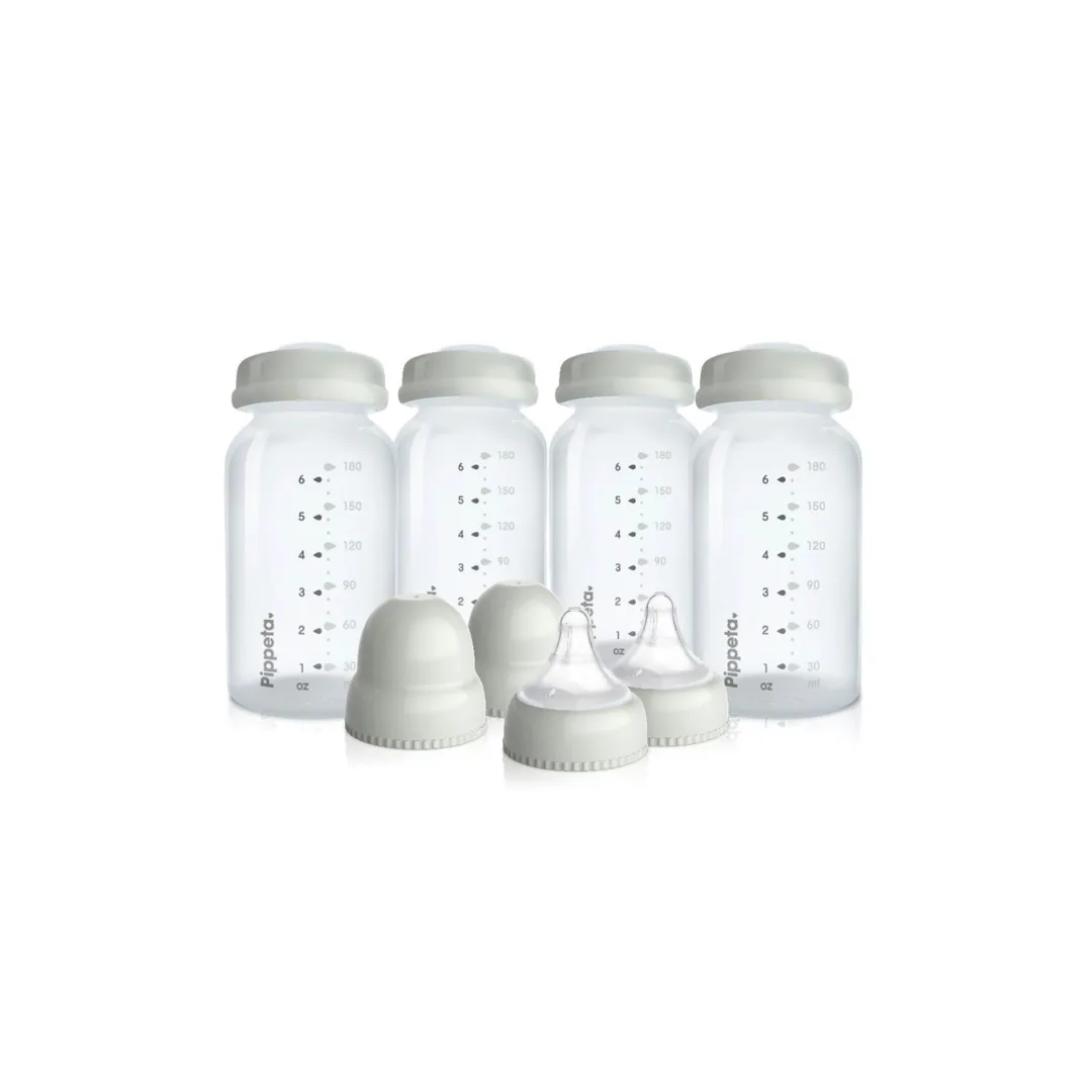 Pippeta Milk Storage Glass Bottles Teats SEA SALT and Lids Pack Of 4