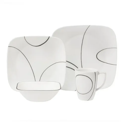 Corelle Simple Lines Square Dinner Set - 16pcs
