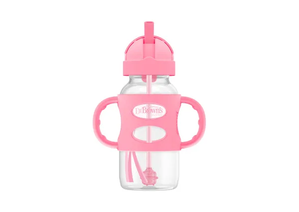 Dr Brown's 270ml Milestones Sippy Straw Bottle with Silicone Handles - Pink WB91011