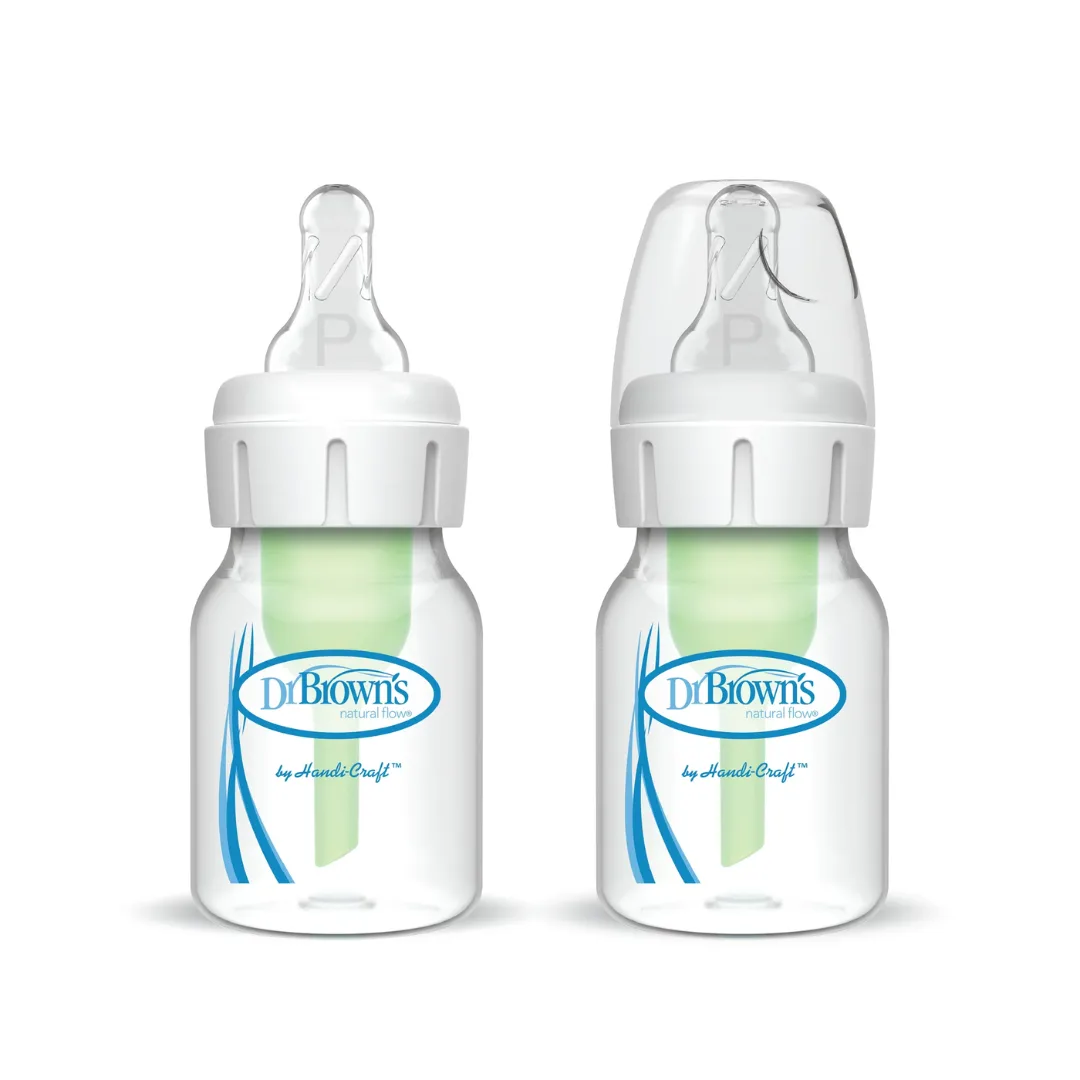 Dr. Brown's Options plus Anti-Colic Narrow Baby Bottle, 2oz/60mL with Preemie Flow Nipple, 2-Pack, 0m+