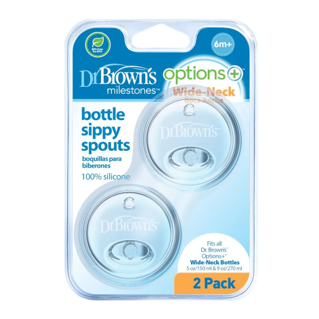 Dr. Brown's Options+ Wide Neck Baby Bottle Sippy Spouts, 2-Pack-WR210