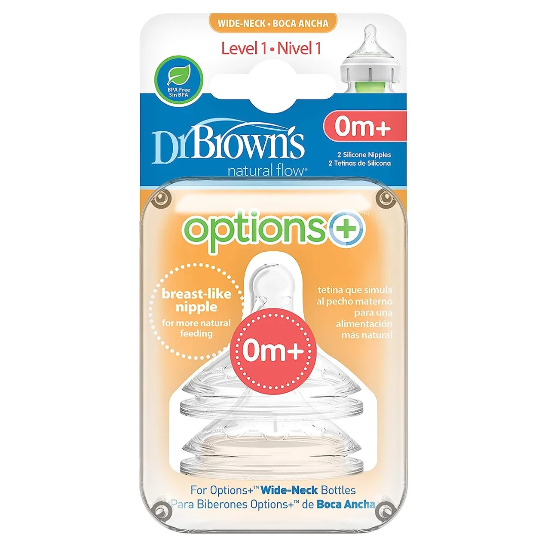 Dr. Brown's Options+ Wide Neck Bottle Teat, Level 1 (0m+), 2 pack-WN1201