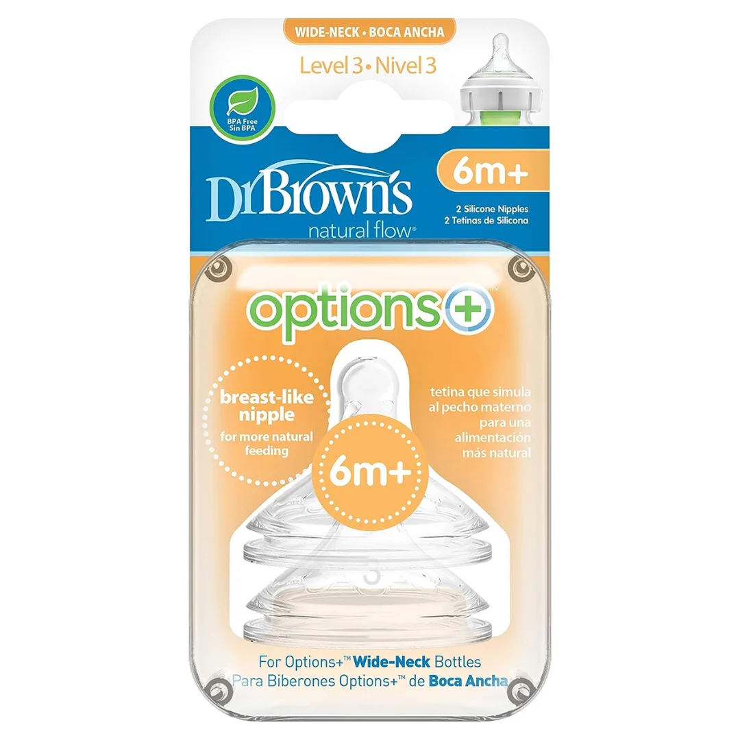 Dr. Brown's Options+ Wide Neck Bottle Teat, Level 3 (6m+), 2 pack-WN3201
