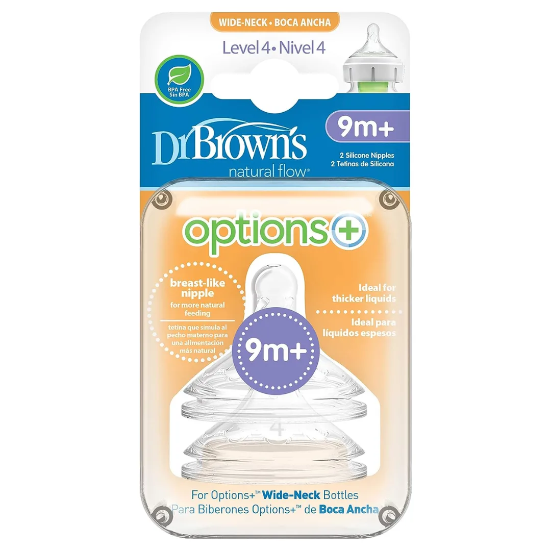 Dr. Brown's Options+ Wide Neck Bottle Teat, Level 4 (9m+), 2 pack-WN4201
