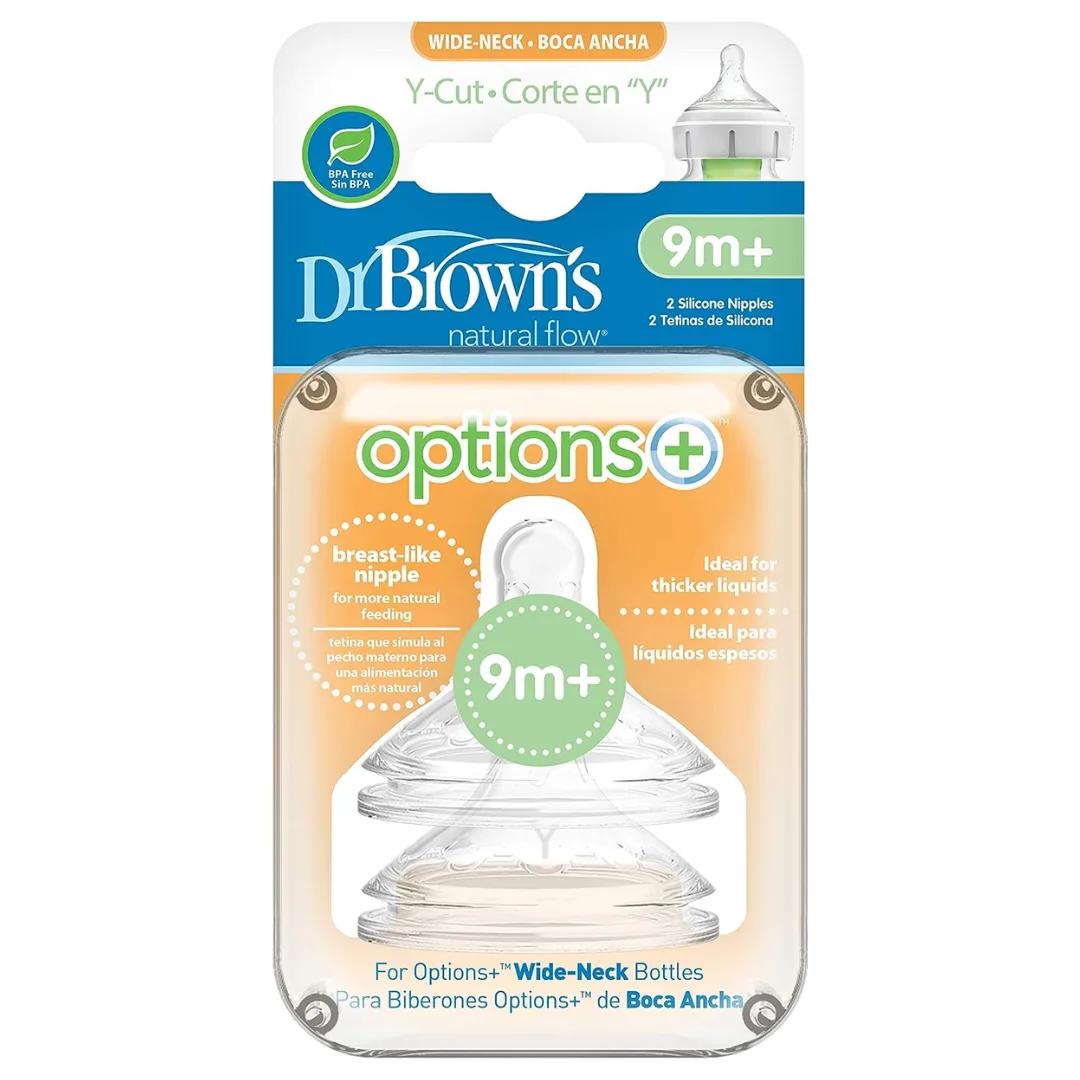 Dr. Brown's Options+ Wide Neck Bottle Teat, Y Cut (9m+), 2 pack-WNY201