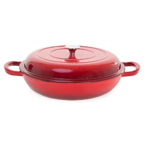 Enamelled Cast Iron Shallow Round Pot 30cm Red HM-BA174