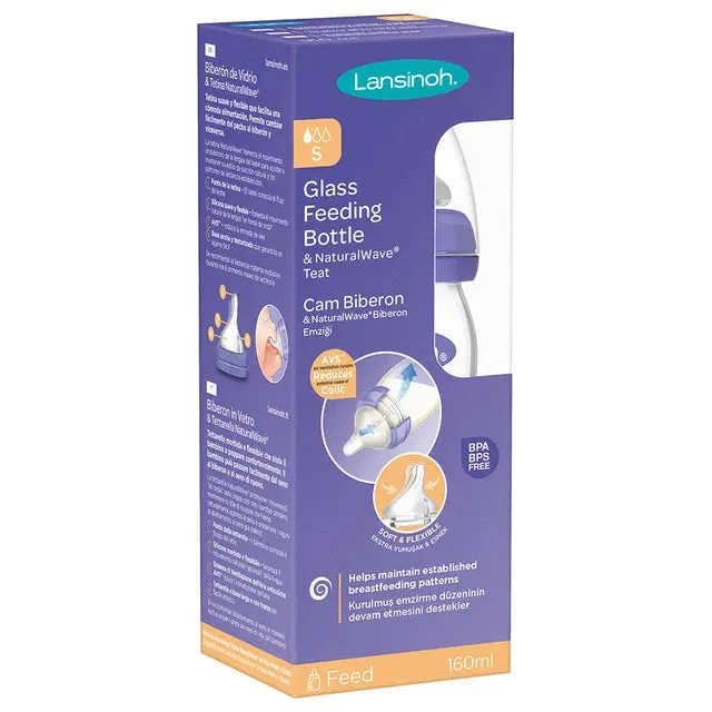 Lansinoh Glass Feeding Bottle With Natural Wave Teat smallÂ®-160 Ml-77240
