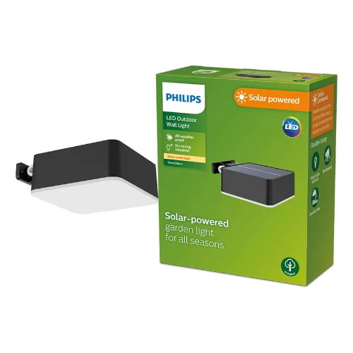 Philips Outdoor Solar Vynce Wall Light 1.5W Black Square
