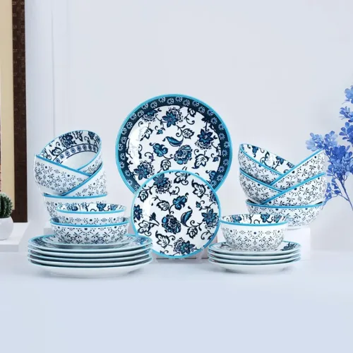 Regal Blue Blossom - 24 piece Santorini Charm Collection Dinner Set