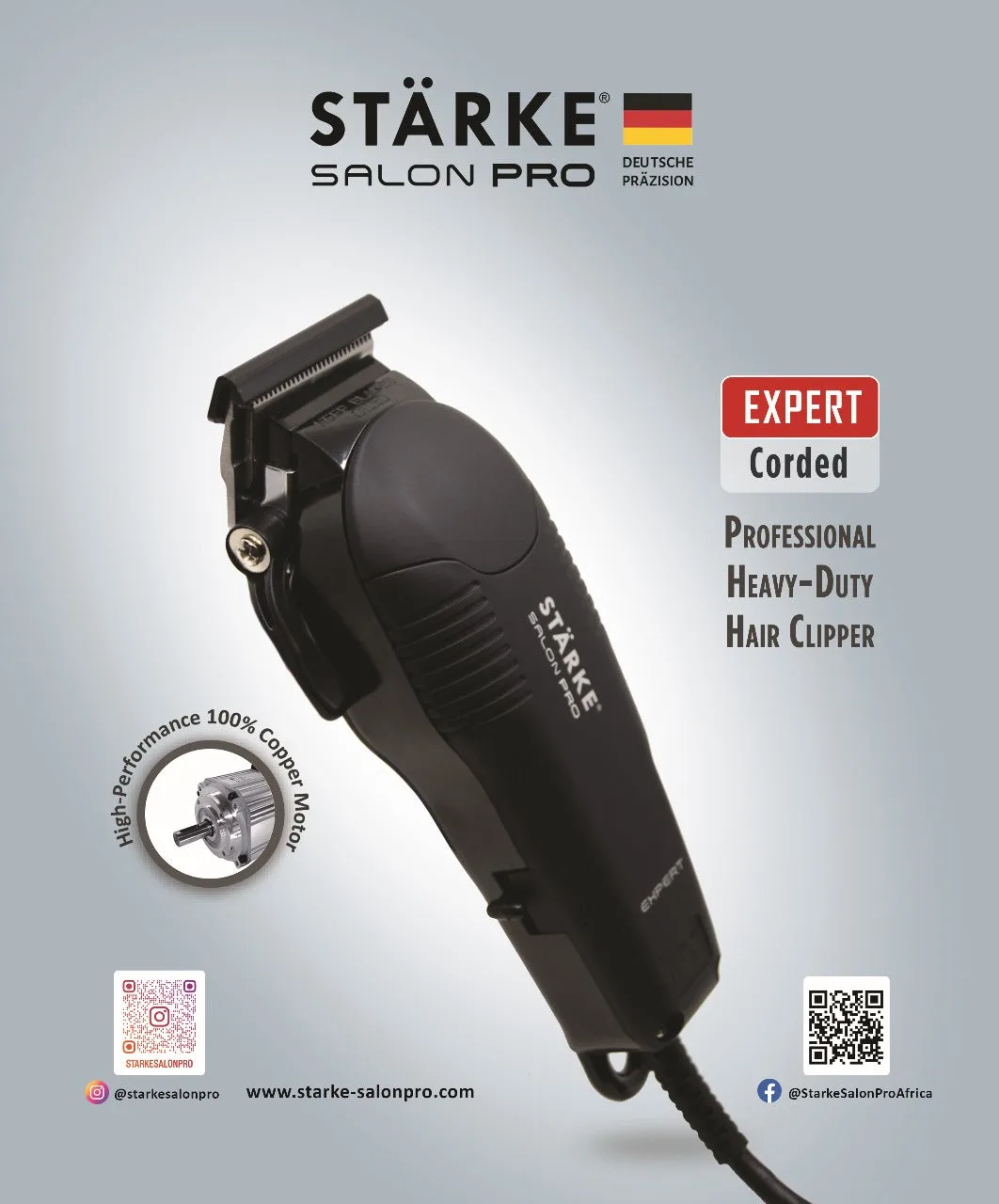 Starke Salon Pro EXPERT Corded Hair Clipper - 3 Pin UK plug, 220-240V, 50Hz 64087