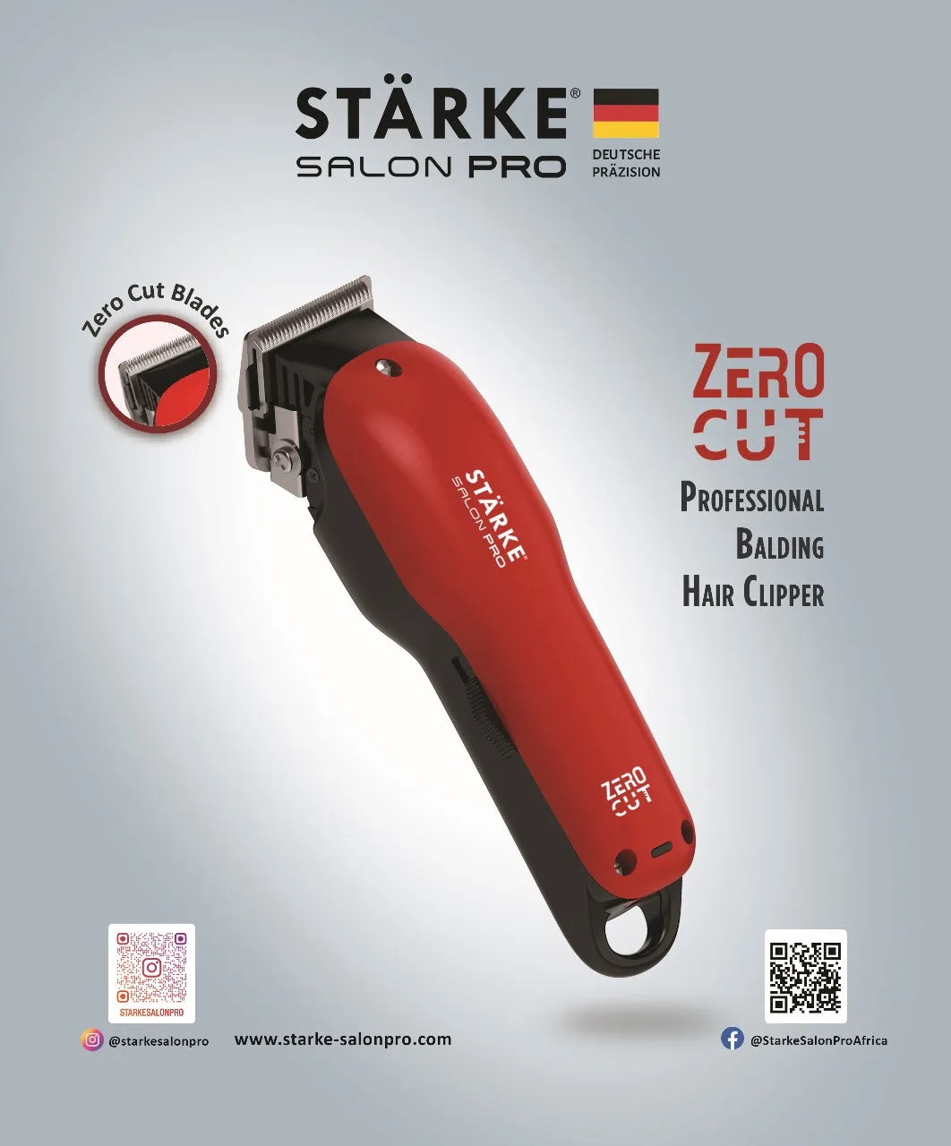 Starke Salon Pro Zero Cut Balding Hair Clipper - 3 Pin UK plug, 100-240V, 50Hz 26529