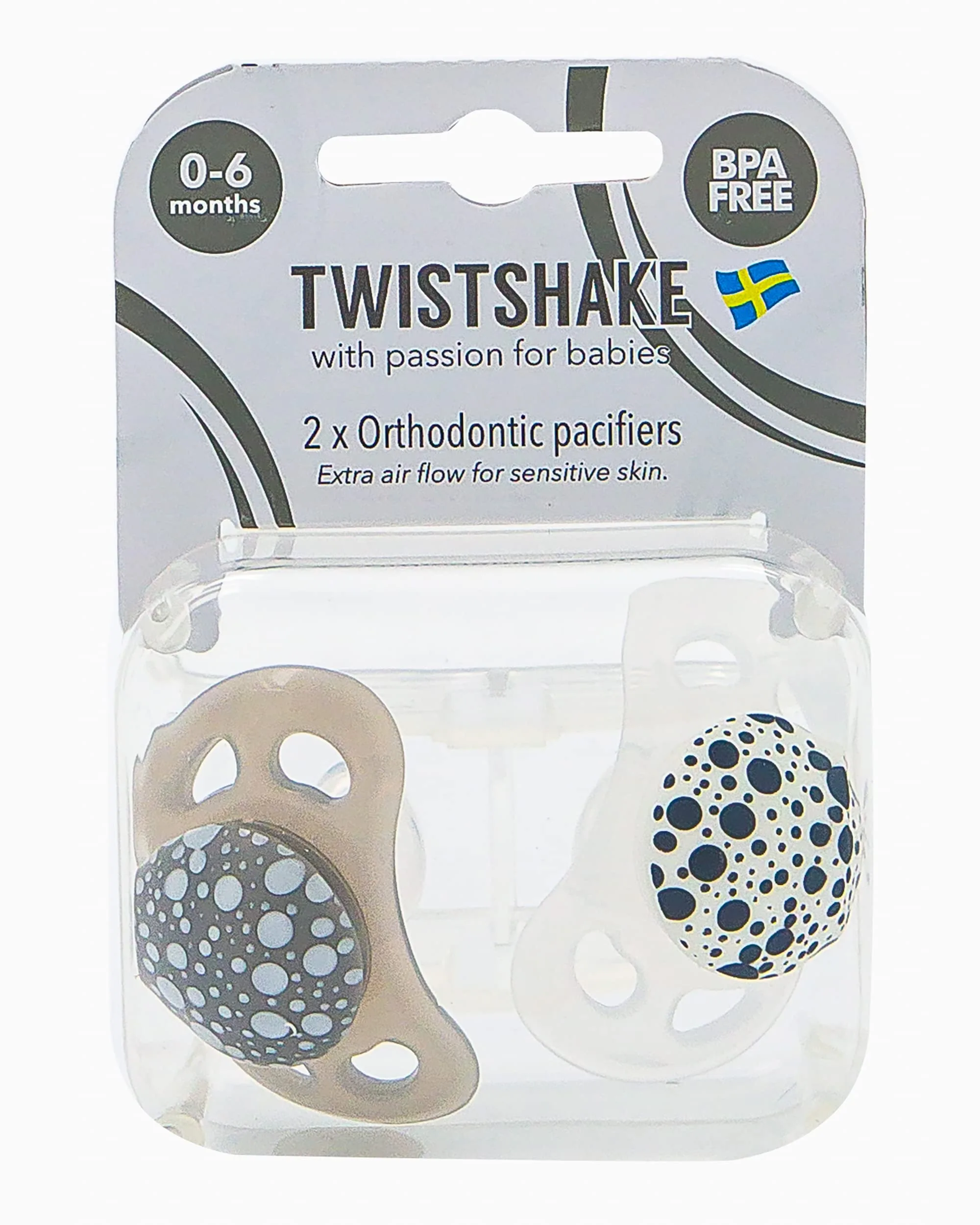 Twistshake 2X Orthodontic Pacifier 0-6m Pastel Grey White-78594