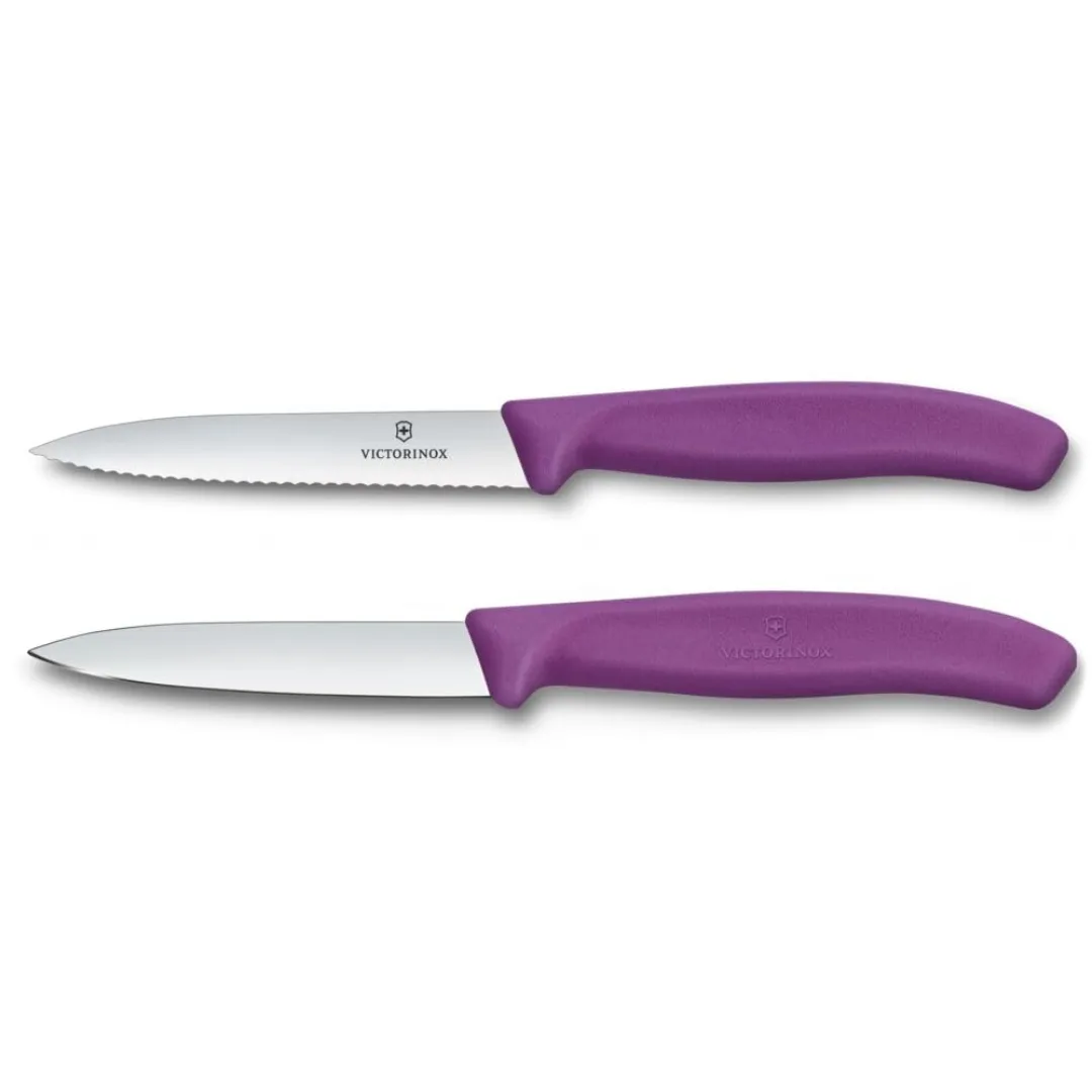 Victorinox Paring Knife Set 2 Pieces 10cm Straight and Wavy Purple 6.7795.2C1